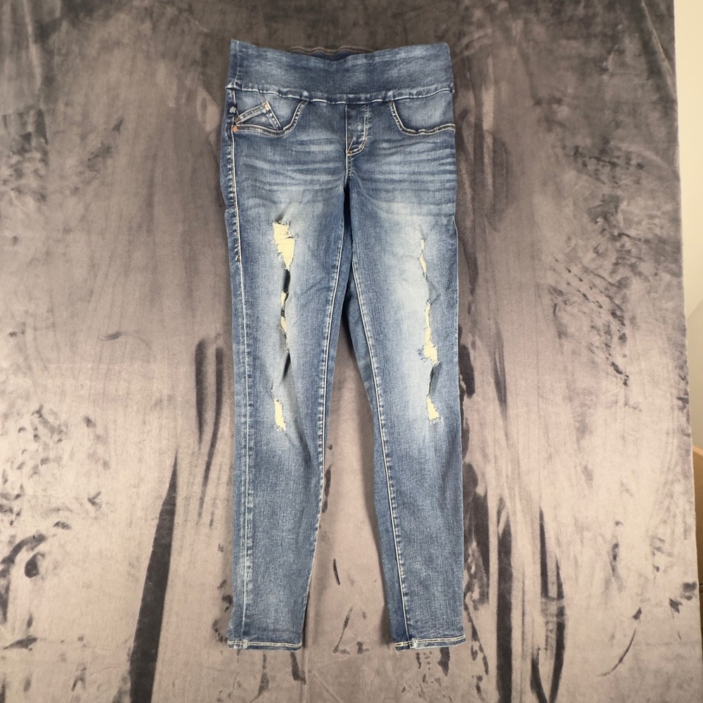 Rock & Republic Jeans Womens 6 M Blue Fever Pull On Slimming Distressed Skinny